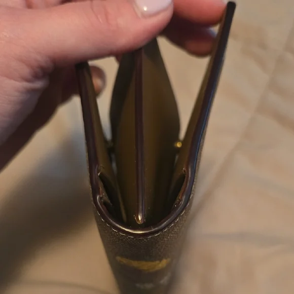 COACH Brown Signature Floral Continental Wallet with Orange & Yellow Blooms - Picture 6 of 14